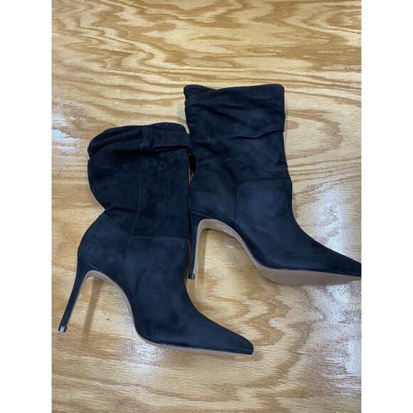 Schutz Ashlee Slouch Booties Women's 7 B Black Suede Pull-On Pointed Toe S67 - Picture 1 of 7